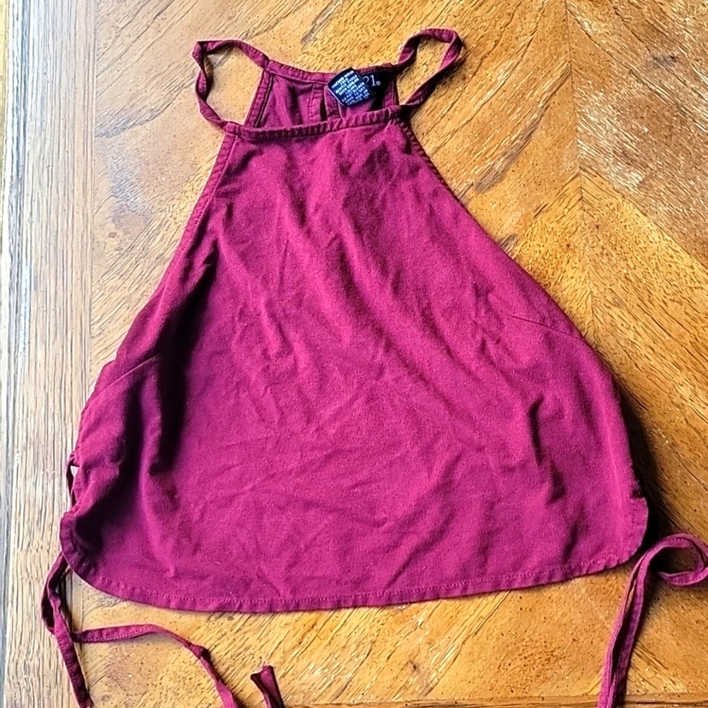 🍀Rue 21 maroon microfiber crop top!! Sexy lace down sides